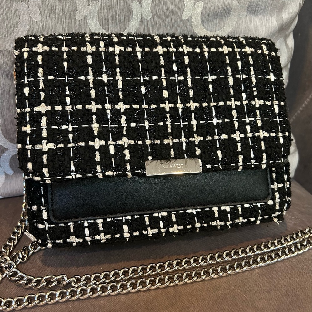 NWOT Nine West Black and White Tweed/Plaid Crossbody Bag or Clutch